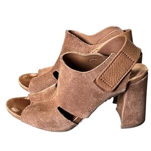 Pedro Garcia tan suede sling back block heel sandals Made in Spain